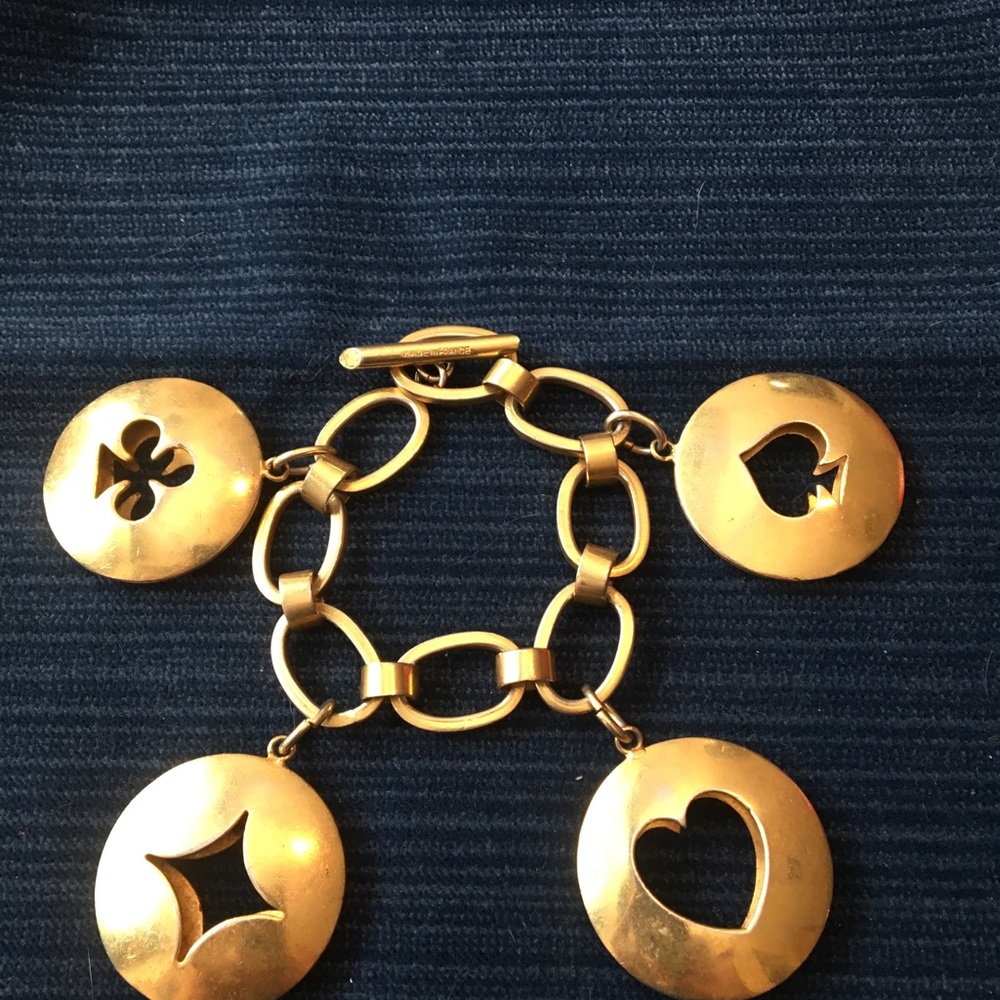 Gold-Tone Charm Bracelet with Cutout Playing Card Symbols